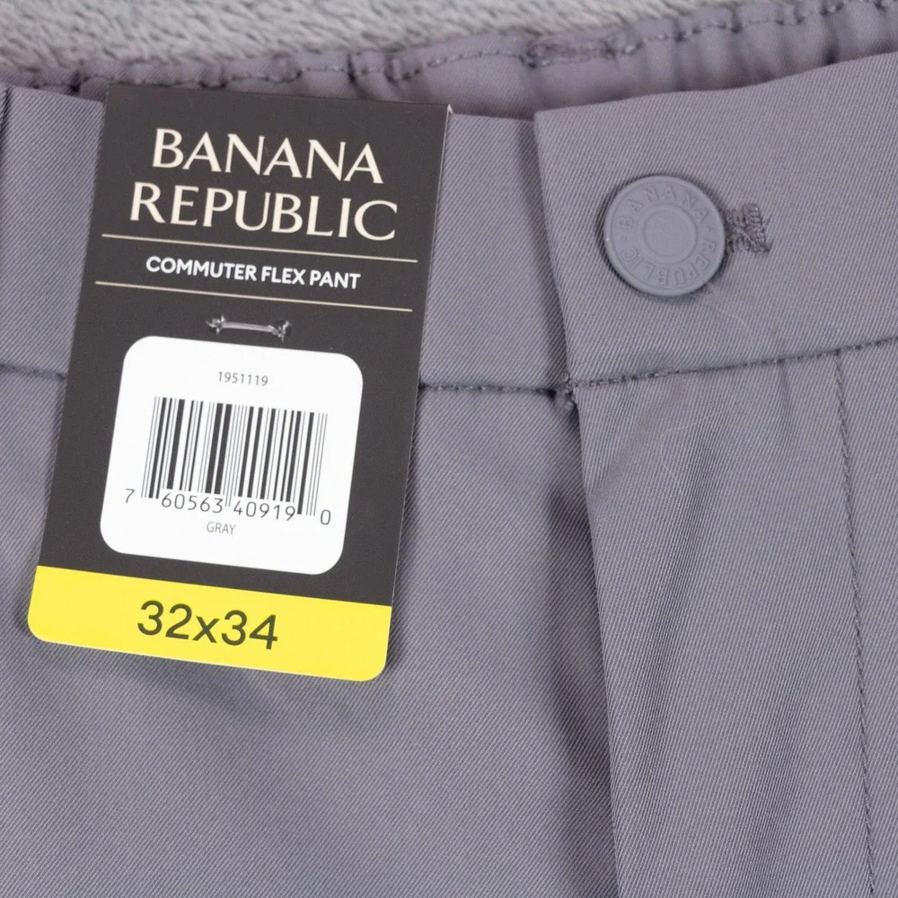 NWT Banana Republic Commuter Flex Pant Mens 32x34 Gray Polyester Tech Stretch